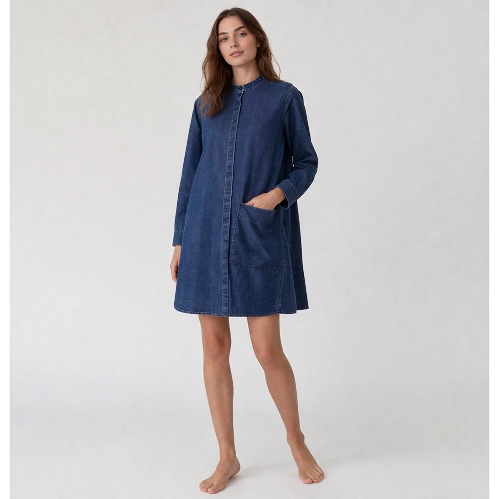 COS 100% Cotton Dark Denim Oversized Midi Shirt Dress S Minimalist Casual